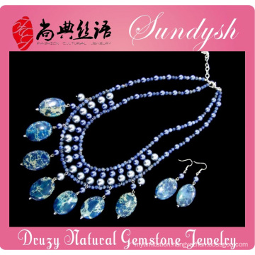 Blue Druzy Costume Jewelry Natural Gemstone Necklace
